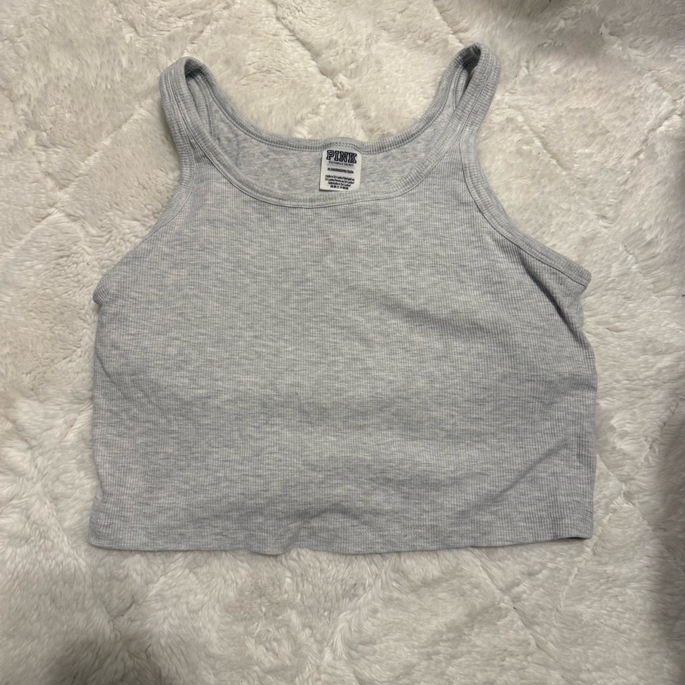 PINK Victoria's Secret Heather Gray Ribbed Crop Tank